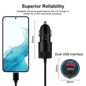 Fast Car Charger for Samsung Galaxy A54/A34/A52s 5G/S22 Ultra 5G/A53 5G,QC18W+PD30W Quick Charging Cigarette Adapter with 3ft USB C Cable for iPhone 14 Pro/13 Pro Max/12/11,Google Pixel 7 Pro/7/6