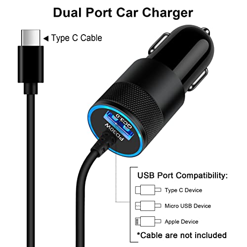 Fast Car Charger for Samsung Galaxy A54/A34/A52s 5G/S22 Ultra 5G/A53 5G,QC18W+PD30W Quick Charging Cigarette Adapter with 3ft USB C Cable for iPhone 14 Pro/13 Pro Max/12/11,Google Pixel 7 Pro/7/6