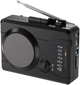 portable walkman cassette player recorder, personal retro walkman audio stereo recording, am/fm radio, tape to mp3 converter, built-in external speaker, 3.5mm headphone jack and earphone included