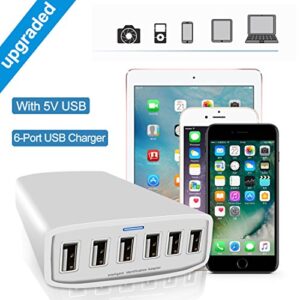 USB Charger, CIVIE High Speed 60W Multiport USB Charger 6-Port USB Desktop Charger Station Hub with PowerSmart Technology for Smartphone, iPhone, Samsung, Huawei, Ipad, Table and More