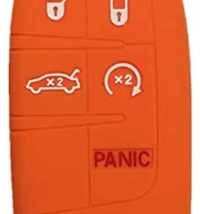 RUNZUIE Silicone Keyless Entry Remote Key Fob Cover Case Fit for Jeep Grand Cherokee Dodge Challenger Charger Dart Durango Journey Chrysler 200 300 (Orange 5 Buttons)