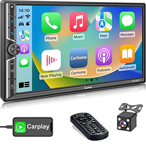 Double Din Car Stereo with Voice Control CarPlay, Bluetooth, Mirror Link, 7 Inch Full HD Capacitive Touchscreen, Backup Camera, Subw, Steering Wheel Control, USB/TF, FM/AM Car Radio Receiver