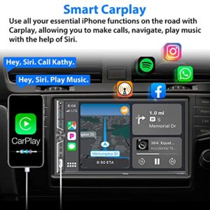 Double Din Car Stereo with Voice Control CarPlay, Bluetooth, Mirror Link, 7 Inch Full HD Capacitive Touchscreen, Backup Camera, Subw, Steering Wheel Control, USB/TF, FM/AM Car Radio Receiver