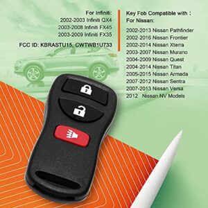 VOFONO Keyless Entry Remote Car Key Fob Car Fits for Nissan Frontier / Armada / Murano / Pathfinder / Titan / Versa / Xterra / Quest , Infiniti QX4 / FX35 / FX45 FCC ID: KBRASTU15, CWTWB1U733 (2 Pack)