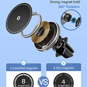 KOWUSU 15W Compatible for MagSafe Car Mount Charger, Magnetic Wireless Car Charger, Fast Charging Auto-Alignment Air Vent Phone Holder for iPhone 14/13/12/Pro/Max/Mini/MagSafe Case