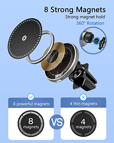 KOWUSU 15W Compatible for MagSafe Car Mount Charger, Magnetic Wireless Car Charger, Fast Charging Auto-Alignment Air Vent Phone Holder for iPhone 14/13/12/Pro/Max/Mini/MagSafe Case