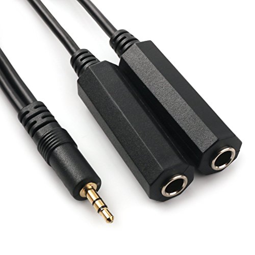 NANYI 3.5mm Male Stereo TRS to Two 6.35mm (1/4 inch) TS Female Stereo Breakout Cable, Y Splitter Adapter Cable 1FT / 0.3M