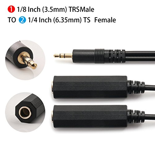 NANYI 3.5mm Male Stereo TRS to Two 6.35mm (1/4 inch) TS Female Stereo Breakout Cable, Y Splitter Adapter Cable 1FT / 0.3M