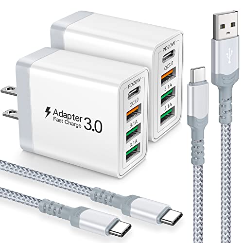 35W USB C Wall Charger with 2 Pack 6ft Type C Cable Boxeroo 2-Pack 4Port Fast Charging Wall Charger Block Plug Adapter Samsung Galaxy S22 Ultra S21 S20 S10 Pixel 6/5/4