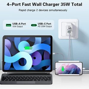 35W USB C Wall Charger with 2 Pack 6ft Type C Cable Boxeroo 2-Pack 4Port Fast Charging Wall Charger Block Plug Adapter Samsung Galaxy S22 Ultra S21 S20 S10 Pixel 6/5/4