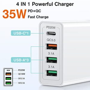 35W USB C Wall Charger with 2 Pack 6ft Type C Cable Boxeroo 2-Pack 4Port Fast Charging Wall Charger Block Plug Adapter Samsung Galaxy S22 Ultra S21 S20 S10 Pixel 6/5/4