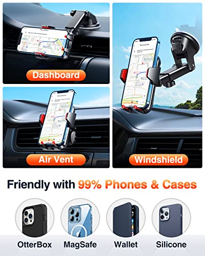 VANMASS [Upgraded] Car Phone Mount [Anti-Slip Soft Silicone & Powerful Suction] Dashboard Windshield Universal Cellphone Holder car, Compatible with iPhone 14 13 12 11 Pro Max(Red)