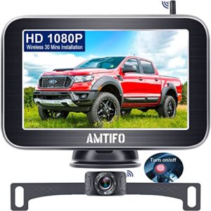 amtifo wireless backup camera hd 1080p 5 inch split screen monitor digital stable signal car truck rv bluetooth license plate rear view cam system 2 channels clear night vision w3