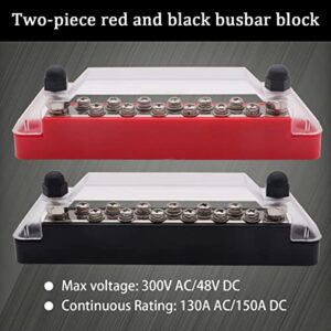 Seamaka (Red+Black) Power Distribution Terminal Block with Cover with 2 x 1/4"(M6) Terminal Studs,12 x M4 Terminal Screws,Battery Bus Bar with Ring Terminals for Car Boat Marine O-060