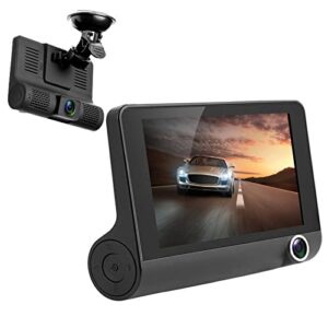 imountek dash cam, 1296p 3 lens car dash camera front inside and rear camera 4 in car camera 140°wide angle looping recording g-sensor, max support 32gb card hdr motion detectionfor car parking