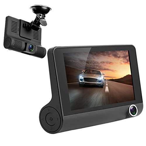 iMountek Dash Cam, 1296P 3 Lens Car Dash Camera Front Inside and Rear Camera 4 in Car Camera 140°Wide Angle Looping Recording G-Sensor, Max Support 32GB Card HDR Motion Detectionfor Car Parking