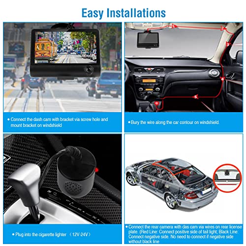 iMountek Dash Cam, 1296P 3 Lens Car Dash Camera Front Inside and Rear Camera 4 in Car Camera 140°Wide Angle Looping Recording G-Sensor, Max Support 32GB Card HDR Motion Detectionfor Car Parking