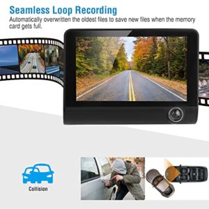 iMountek Dash Cam, 1296P 3 Lens Car Dash Camera Front Inside and Rear Camera 4 in Car Camera 140°Wide Angle Looping Recording G-Sensor, Max Support 32GB Card HDR Motion Detectionfor Car Parking