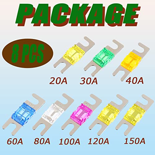 SIGANDG Mini ANL Fuse 20A, 30A, 40A, 60A, 80A, 100A, 120A, 150A for Car Marine Audio Video System Electronics Fuse（8 Pieces）