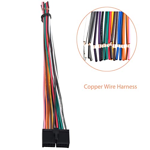 RED WOLF Car Radio Wiring Harness 20 Pin Cable Connector Plug Compatible with Double Din Dual Stereo CD DVD Receiver Audio Systems Navigation in Dash