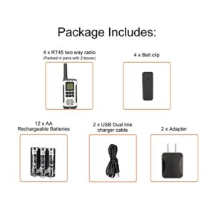 Retevis RT45 Walkie Talkies, Long Range Walkie Talkies for Adults, Family 2 Way Radio NOAA, Flashlight, VOX, Rechargeable Two Way Radio 4 Pack for Hiking, Camping, Cruise Ships