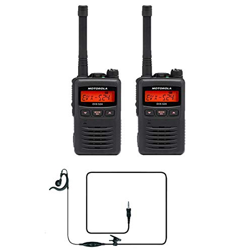 2 Motorola EVX-S24 Digital UHF Display Radio & 2 MH-89A4B C-Ring Headsets Designed for Your Security Team