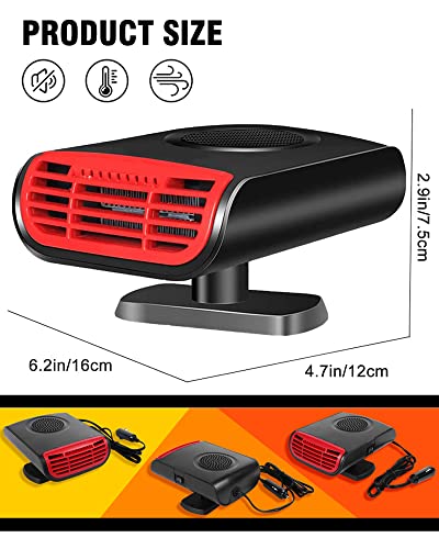 Car Heater,12V 150W Portable Car Heater Defroster Fans, 2 in 1 Heating & Cooling Fast Heating Defrost Defogger with Plug in Cigarette Lighter, Window Defroster for Car, SUV, Jeeps, Trucks, Black
