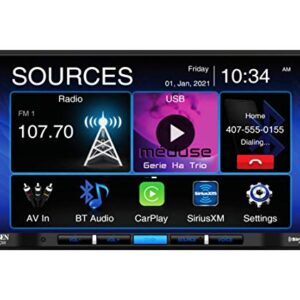 Jensen CAR710W 7” Mechless Multimedia Receiver with Wireless Apple CarPlay l Supports Android Devices l SiriusXM-Ready l Built-in Bluetooth