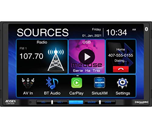 Jensen CAR710W 7” Mechless Multimedia Receiver with Wireless Apple CarPlay l Supports Android Devices l SiriusXM-Ready l Built-in Bluetooth