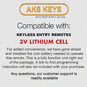 AKS Keys Keyless Remote Fob Car Key Compatible with Suzuki XL-7 XL7 XL 7 2007 2008 2009