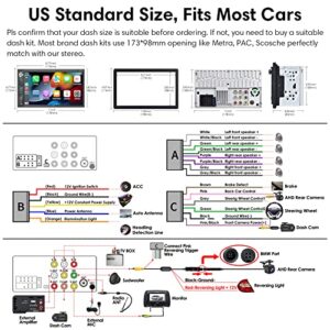 7" Double Din Car Stereo with Dash Cam, Supporting Carplay, Android Auto, Bluetooth, AHD Backup Camera, Full HD Touchscreen, Mirror Link, Subw, USB/TF/AUX, AM/FM Car Radio