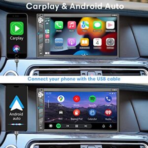 7" Double Din Car Stereo with Dash Cam, Supporting Carplay, Android Auto, Bluetooth, AHD Backup Camera, Full HD Touchscreen, Mirror Link, Subw, USB/TF/AUX, AM/FM Car Radio