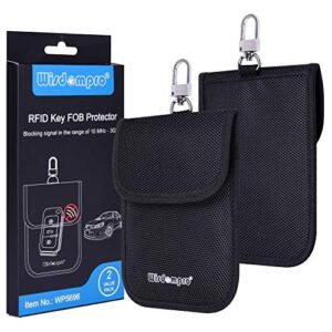 wisdompro faraday bag for key fob (2 pack), wp5696 rfid key fob protector rf car signal blocking faraday cage protector with keyclip, anti-theft pouch, anti-hacking case blocker – black