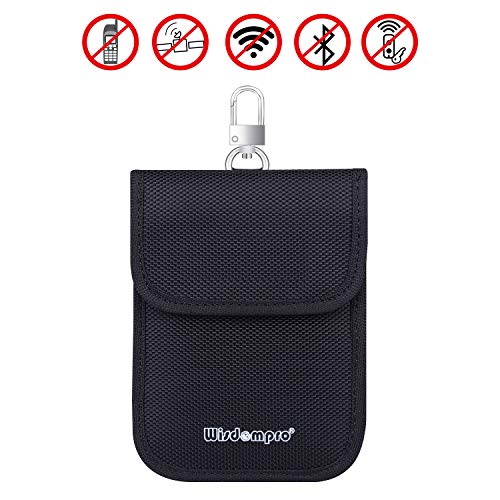 Wisdompro Faraday Bag for Key FOB (2 Pack), WP5696 RFID Key FOB Protector RF Car Signal Blocking Faraday Cage Protector with keyclip, Anti-Theft Pouch, Anti-Hacking Case Blocker - Black