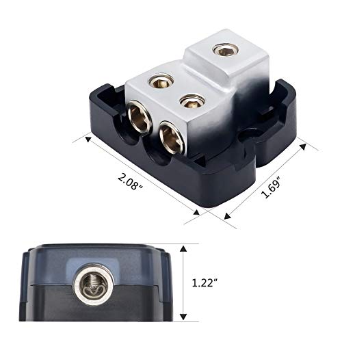 RECOIL DB12 2 Way Power Distribution Block, 1 X 0/2/4 Gauge in / 2 X 4/8 Gauge Out Power Distribution Ground Distributor Block for Car Audio Amplifier Splitter