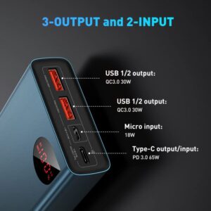 Baseus Power Bank, 65W 20000mAh Laptop Portable Charger&100W USB C to USB C Cable 6.6ft