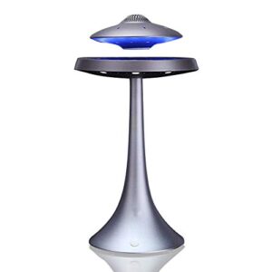 levitating floating speaker, magnetic ufo bluetooth speaker v4.0 , led lamp bluetooth speaker with 5w stereo sound , wireless charge, 360 degree rotation , for home /office decor ,unique gifts(grey)