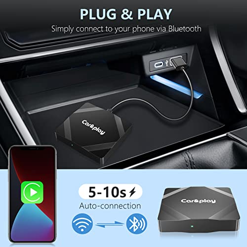 Geohyecc Wireless CarPlay Adapter for OEM Wired CarPlay Cars - 2023 Upgrade Apple CarPlay Dongle Convert Wired to Wireless, 5Ghz WiFi Plug & Play (Model Year: 2016 to 2023)