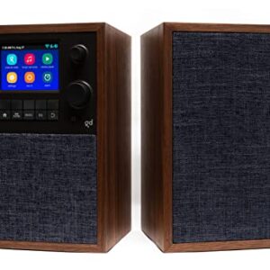 Grace Digital Mondo Alto and Stereo Speaker Bundle, Bluetooth, Wi-Fi, Internet Radio, 7-Day Alarm – Microphone Free (Walnut)