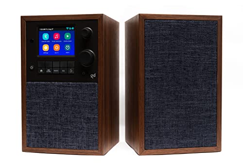 Grace Digital Mondo Alto and Stereo Speaker Bundle, Bluetooth, Wi-Fi, Internet Radio, 7-Day Alarm – Microphone Free (Walnut)