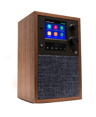 Grace Digital Mondo Alto and Stereo Speaker Bundle, Bluetooth, Wi-Fi, Internet Radio, 7-Day Alarm – Microphone Free (Walnut)