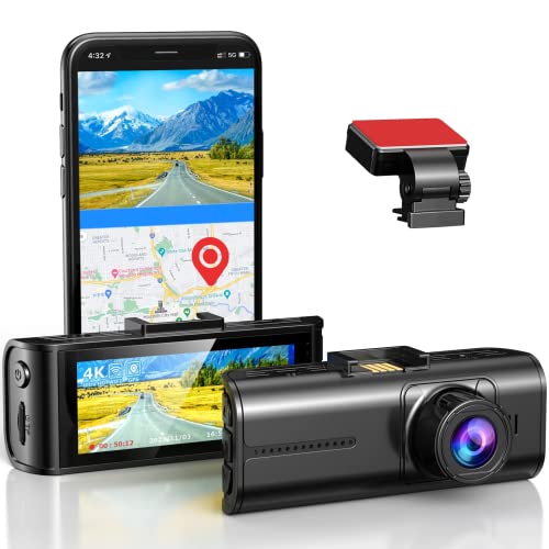 Blueskysea 4K Dash Cam, 3840x2160P Ultra HD Car Dash Camera w/ WiFi, GPS, 8MP Sensor, 3.16" Wide Screen, Night Vision, Wide Angle, Buffered Parking Mode, Motion Detection, G-Sensor…