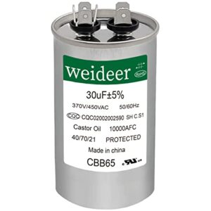 weideer 30uf mfd 370/450 vac cbb65 capacitor 50/60 hz for condenser straight cool or heat pump air conditioner or ac motor run and fan starting
