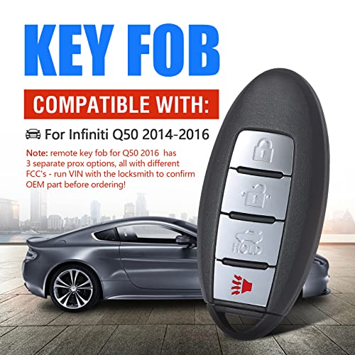 Keymall Keyless Entry Remote Key Fob Replacement for Infiniti Q50 2014 2015 2016 FCC ID:KR5S180144203 P/N:285E3-4HD0C 4A Chip 4 Buttons