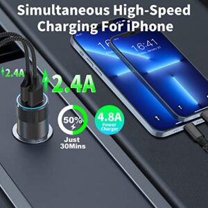 [Apple MFi Certified] iPhone Fast Car Charger, Braveridge 4.8A Dual USB Power Rapid Car Charger with 2 Pack Lightning Braided Cable Quick Car Charge for iPhone 14 13 12 11 Pro Max/XS/XR/X/iPad/AirPods