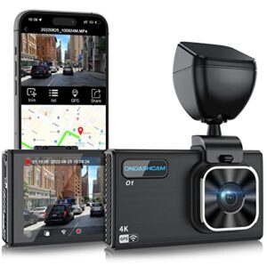 ondashcam o1 4k dash cam with built-in wifi gps, 2160p uhd dash camera for cars, 3.5″ lcd dashcam for cars with 32gb card, 170° wide angle, wdr, night vision, g-sensor, parking mode, support 512gb max