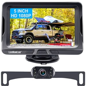 leekooluu backup camera kit hd 1080p 5 inch monitor rear view cam for car truck van camper clear night vision durable waterproof g1