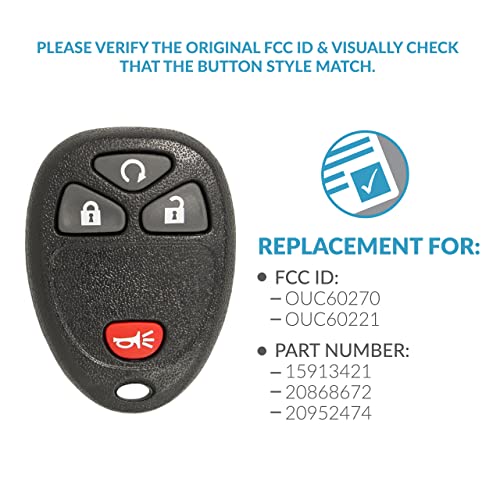 Keyless2Go Replacement for Keyless Entry Car Key Vehicles That Use 4 Button 15913421 OUC60270, Self-programming - 2 Pack