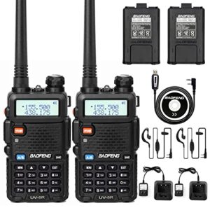 baofeng uv5r radio, handheld ham radio long range, rechargeable two way radios, portable walkie talkies for adults with earpiece, dual band programmable radio with programming cable(2 pack)