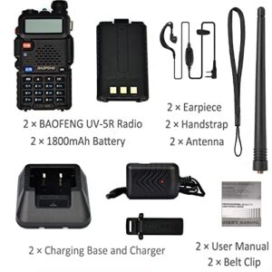 BAOFENG UV5R Radio, Handheld Ham Radio Long Range, Rechargeable Two Way Radios, Portable Walkie Talkies for Adults with Earpiece, Dual Band Programmable Radio with Programming Cable(2 Pack)